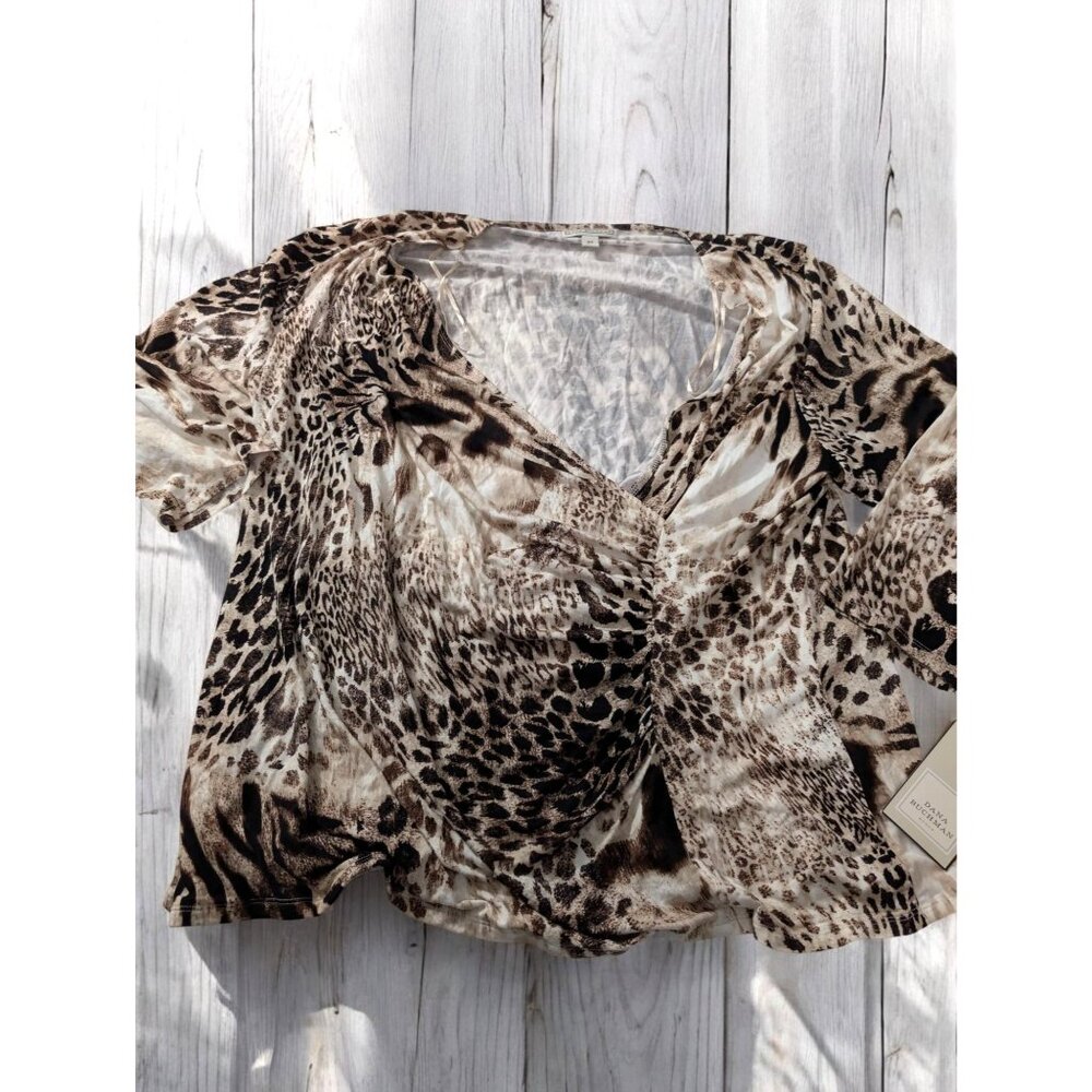 NWT Dana Buchman Plus Size 3X Leopard Big Cat Kitty Print Top Shirt Stretch‎